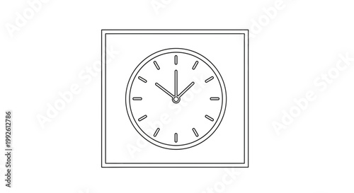 Minimalist Clock Face Icon, Time Concept, Simple Line Art Graphic