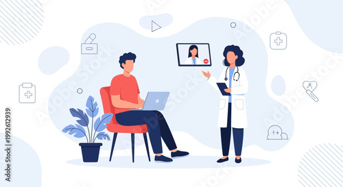 Telemedicine Consultation: Doctor and Patient Video Call for Remote Healthcare