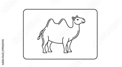 Minimalist Line Art Icon of a Two-Humped Camel in a Desert Landscape
