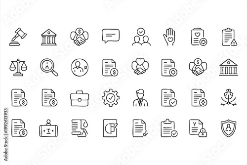 Legal Law Finance Business Line Icon Set