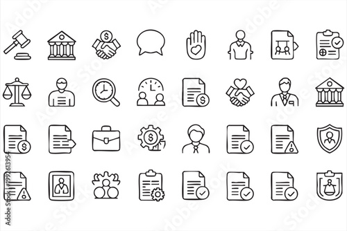 Law Justice Contract Finance Icon Collection