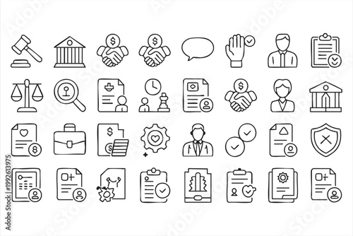 Corporate Legal Compliance Finance Line Icons