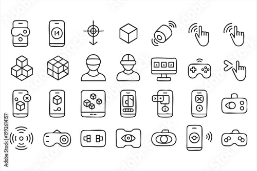Virtual Reality Augmented Interaction Device Line Icons