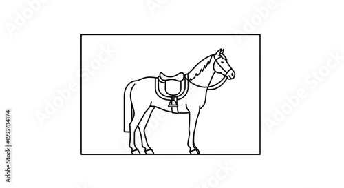 Line Art Illustration of a Horse with Saddle, Side View