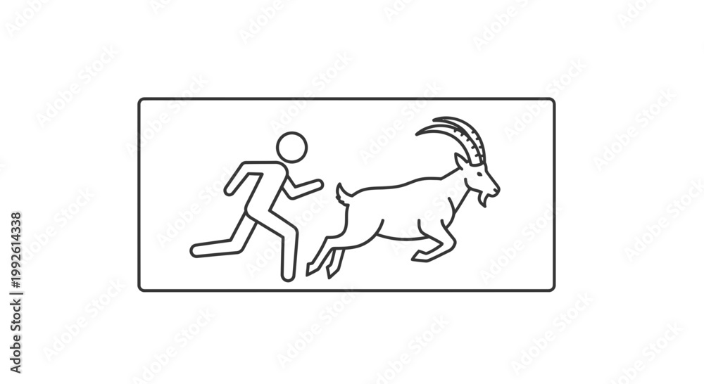 Fototapeta premium Man Chasing a Goat Icon