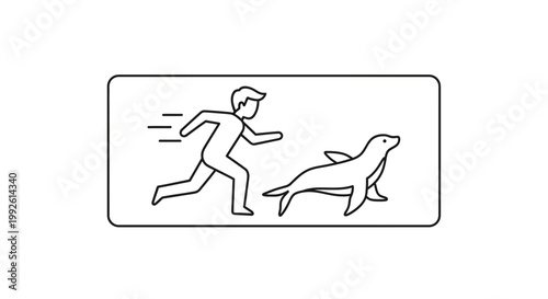 Man Chasing a Seal on a Beach, Animal Escape Concept