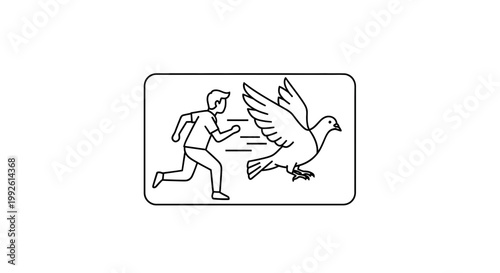 Man Chasing Pigeon, Urban Bird Escape, City Life Pursuit