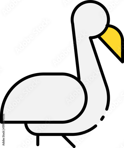 A Simple White Pelican Icon with Yellow Beak, Perfect for Branding and Design Projects
