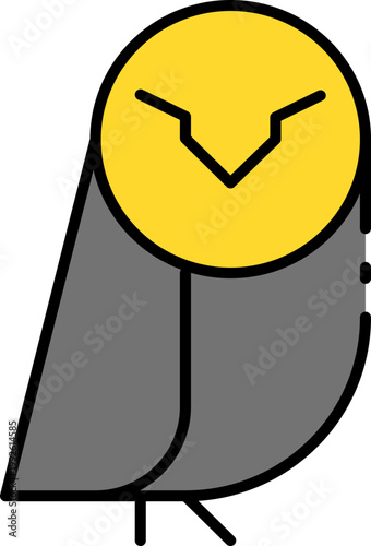 A minimalist, stylized owl logo with a circular yellow head and grey body, suitable for various branding applications