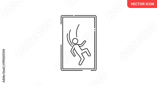 Falling Person Icon, Danger of Falling, Accident Warning Sign, Vector Illustration