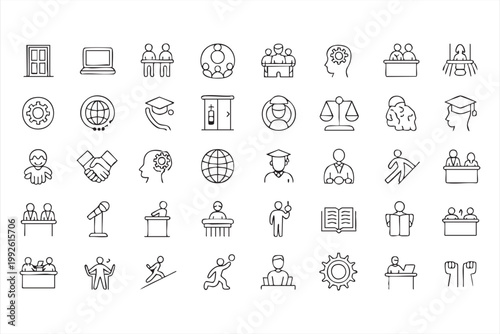 Academic and school icons, education, classroom, teaching symbols for applications