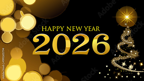 Golden new year 2026 celebration with sparkling lights and festive design
