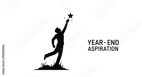 Businessman reaches for a glowing star in a symbolic representation of achieving year-end aspirations.