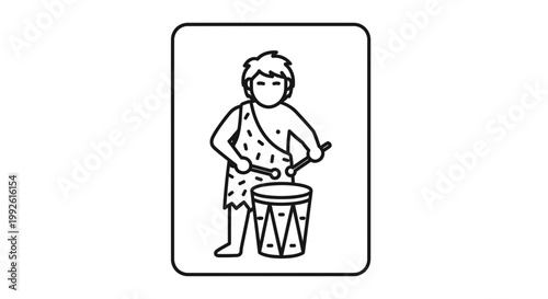Caveman Playing Drum