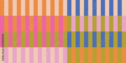 Bold Seamless Pattern dengan grid geometris berwarna-warni dari garis-garis vertikal. Abstrak Warna-warni Geometris Grid Tekstur.