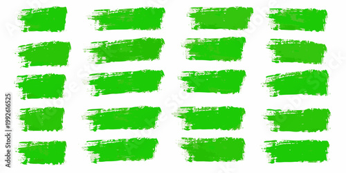 Abstract green brushstrokes arranged in a grid pattern on white