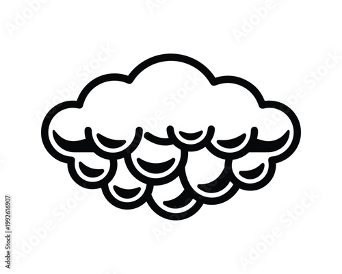 A black outline illustration depicting a mammatus cloud formation icon for weather related designs.