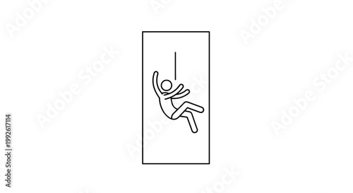Man falling from height, safety harness, danger, accident, rescue, risk, falling person icon