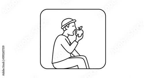 Man in Hat Eating Apple Icon
