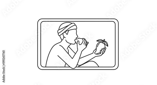 Man eating a ripe mango, healthy fruit, summer harvest, tropical fruit, organic food, outdoor lifestyle