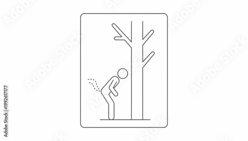 Man peeing on tree, nature, outdoor, funny, cartoon, simple, line art