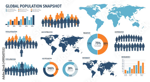 Global Population Snapshot Infographic: Demographics, World Map, Charts & Statistics