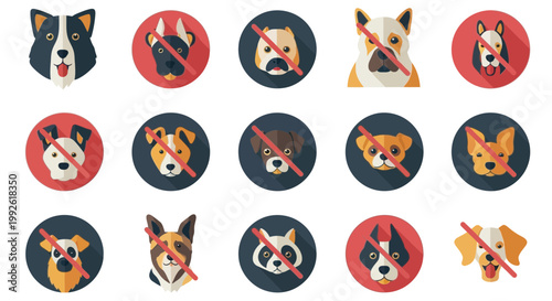 No Dogs Allowed Icons Set - Ban and Restriction Signs