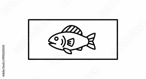 Simple Line Art Icon of a Fish in a Rectangle Frame