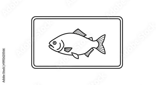 Simple Line Art Icon of a Fish Inside a Rectangle Frame