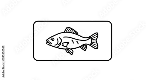 Simple Line Art Icon of a Fish in a Rectangle Frame