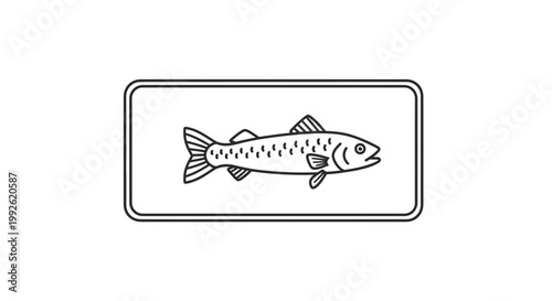 Simple Line Art Icon of a Fish Inside a Rectangle Frame