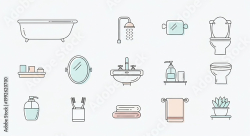 Collection of bathroom icons and elements for design.