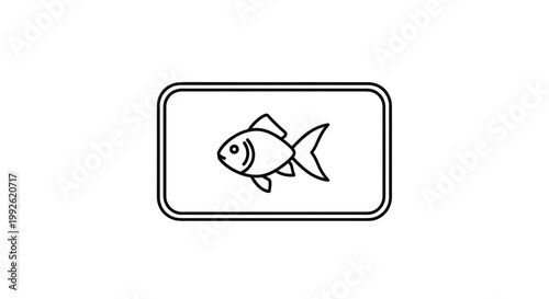 Simple Line Art Icon of a Goldfish in a Rectangular Frame