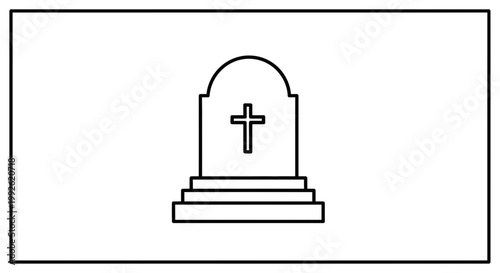 Simple Line Art Icon of a Gravestone with a Cross