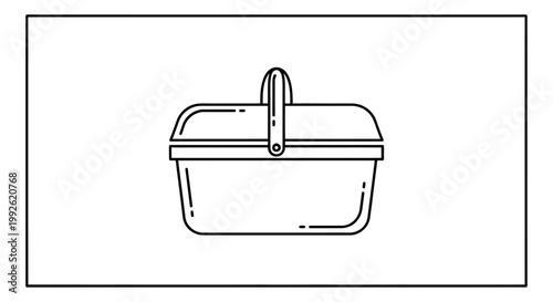 Simple Line Art Icon of a Picnic Basket with Handle