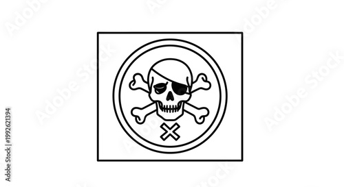Pirate Skull and Crossbones Emblem with Eye Patch and X Mark - Danger Symbol