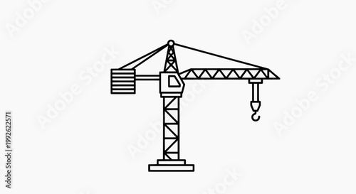 A crane lifts a heavy load in an industrial construction site with a hook.