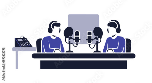 Two people recording a podcast in studio.