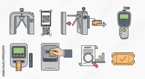 Various payment terminal devices displaying transactions and checks