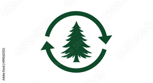 Green logo of a pine tree within a circular arrow on a white background, symbolizing eco-friendliness and sustainability.