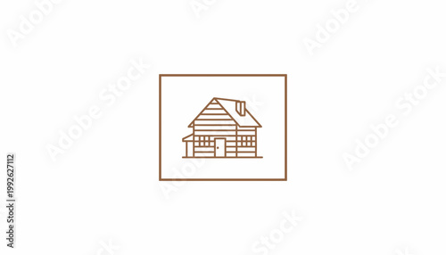 Minimalist Cabin House Icon, Simple Line Art Building, Rustic Home Symbol