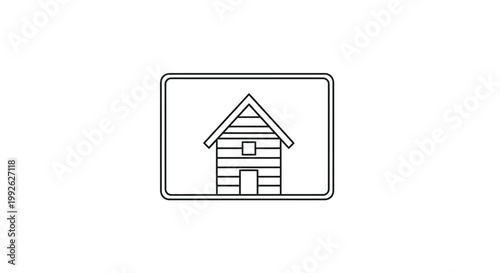 Minimalist Cabin Icon on Screen, Simple House Symbol, Vector Graphic