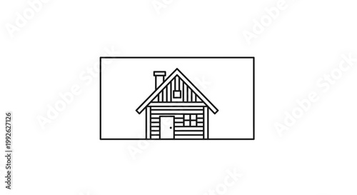 Minimalist Cabin House Icon, Simple Line Art Building Illustration