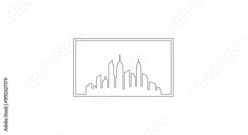 Minimalist Cityscape Outline: Modern Skyline Silhouette in a Rectangle Frame
