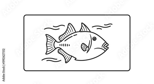 Line Art Illustration of a Triggerfish Swimming in Water