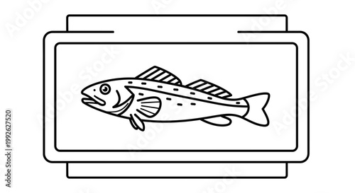 Line Art Illustration of a Trout Fish in a Frame, Simple Vector Drawing