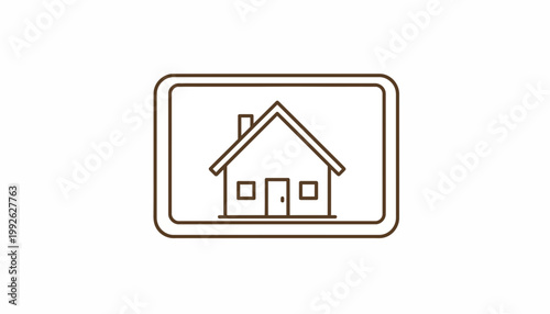 Digital House Icon on Screen: Real Estate Technology and Property Search Concept