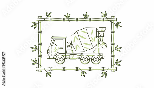 Eco-friendly cement mixer truck with bamboo frame, sustainable construction concept