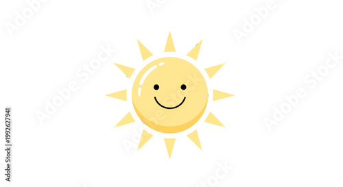 Cheerful yellow sun icon with a friendly smiling face, radiating warmth and positive energy, symbolizing happiness, good weather, and bright optimistic days