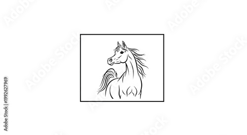 Elegant Arabian Horse Head and Neck Line Drawing, Majestic Animal Portrait